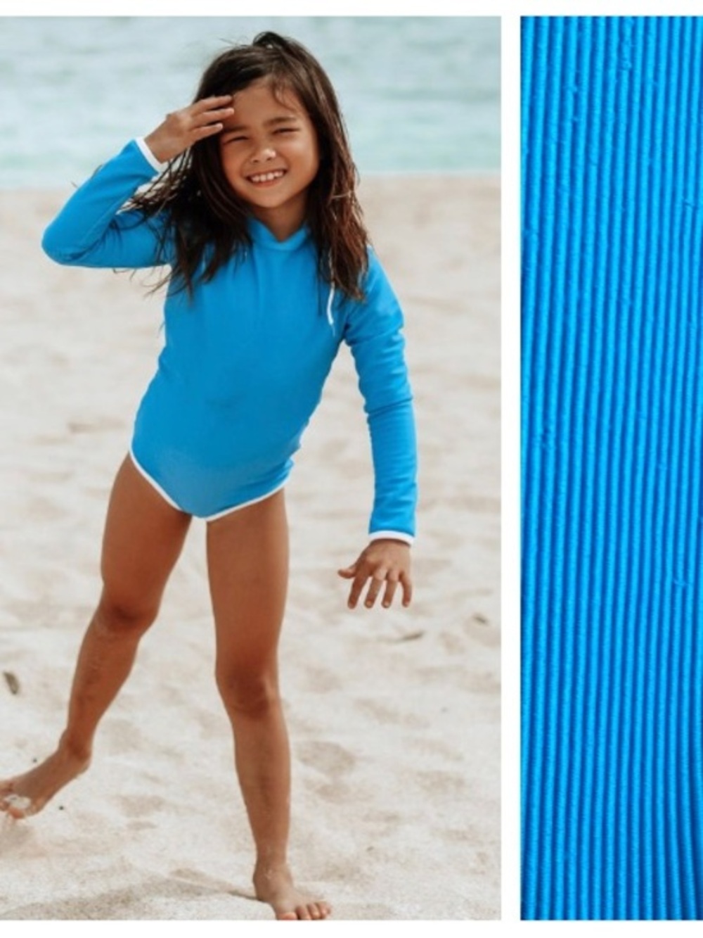 LainSnow Mini Blue Ribbed Long Sleeve Rashguard One Piece Swimsuit 2t